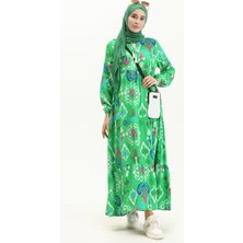 Sefa Merve Desenli Elbise 4093-04 Yeşil