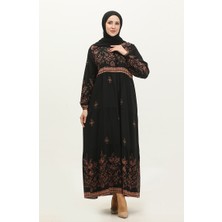 Sefa Merve Büyük Beden Çiçek Desenli Viskon Elbise 4084-03 Siyah