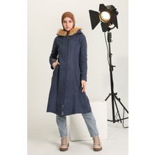 Sefa Merve Kürklü Kaşe Kaban 612980-05 Indigo