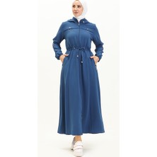 Sefa Merve Kapüşonlu Beli Büzgülü Ferace 61346-06 Indigo