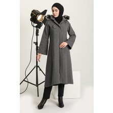 Sefa Merve Broşlu Kaşe Kaban 611570-02 Gri