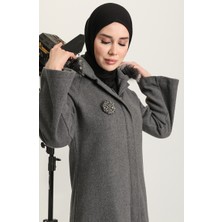 Sefa Merve Broşlu Kaşe Kaban 611570-02 Gri