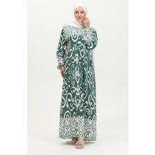 Sefa Merve Desenli Viskon Elbise 81862-03 Haki