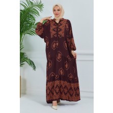 Sefa Merve Balon Kol Desenli Elbise 5585-05 Kahverengi