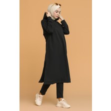 Sefa Merve Kapüşonlu Spor Tunik 3007-01 Siyah