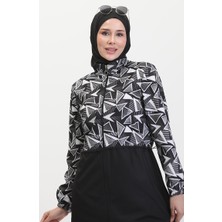 Sefa Merve Melis Beli Lastikli Tesettür Mayo 5042-01 Siyah Beyaz