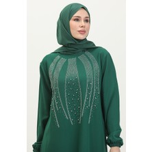 Sefa Merve Taş Baskılı Abiye Tunik Pantolon Ikili Takım 0410-01 Zümrüt Yeşili