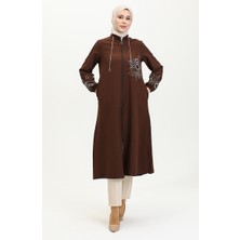 Sefa Merve Taş Baskılı Fermuarlı Abiye Kap 0411-03 Kahverengi