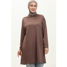 Sefa Merve Kapüşonlu Mevsimlik Düz Tunik 8661-01 Kahverengi