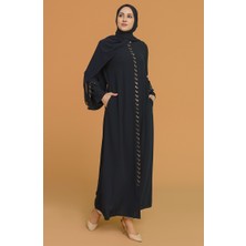 Sefa Merve Büyük Beden Taş Şeritli Ferace 5032-01 Lacivert