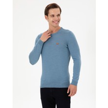 U.S. Polo Assn. Erkek Slim Fit Bisiklet Yaka Mavi Kazak 50297040-VR251