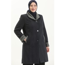 Büyük Beden Düğmeli Kaşe Kaban 0328-05 Lacivert