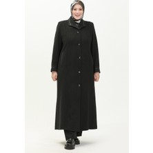 Sefa Merve Büyük Beden Boydan Düğmeli Kaşe Manto 0329-01 Siyah