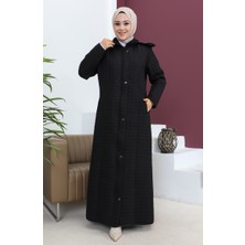 Sefa Merve Büyük Beden Baklava Desen Kapitone Mont 5062-01 Siyah