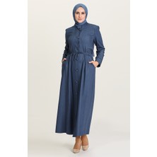 Sefa Merve Beli ve Kolu Nakışlı Ferace 1453-01 Koyu Mavi