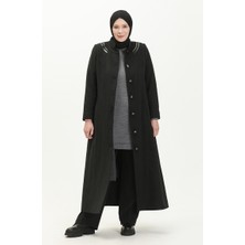 Sefa Merve Büyük Beden Boydan Düğmeli Kaşe Kaban 0417-01 Siyah