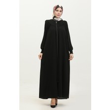 Sefa Merve Gıpeli Fermuarlı Ferace 5071-01 Siyah