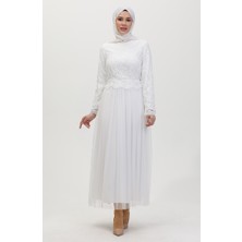 Sefa Merve Dantel Kaplama Abiye Elbise 5369-01 Beyaz