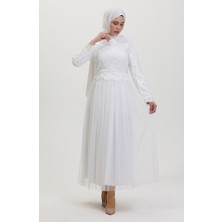 Sefa Merve Dantel Kaplama Abiye Elbise 5369-01 Beyaz