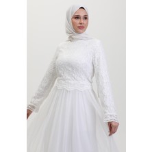 Sefa Merve Dantel Kaplama Abiye Elbise 5369-01 Beyaz