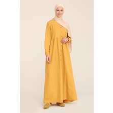 Sefa Merve Doğal Kumaş Düğmeli Elbise 3307-15 Sarı