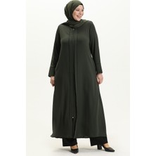 Sefa Merve Büyük Beden Önü Taşlı Ferace 5050-03 Haki