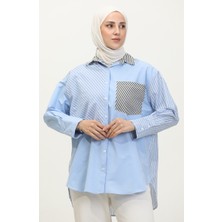 Sefa Merve Garnili Çizgili Gömlek 4811A-01 Mavi