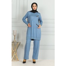 Sefa Merve Püskül Detaylı Tunik Pantolon Ikili Takım 20042-06 Mavi