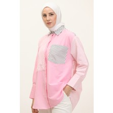 Sefa Merve Garnili Çizgili Gömlek 4812-02 Pembe