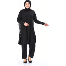 Sefa Merve Büyük Beden Düğme Detaylı Tunik Pantolon Ikili Takım 2655-02 Siyah