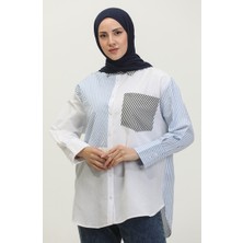 Sefa Merve Garnili Çizgili Gömlek 4810A-01 Beyaz