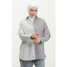 Sefa Merve Garnili Çizgili Gömlek 4809-02 Siyah