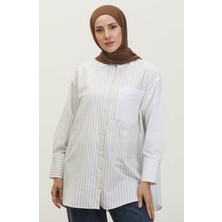 Sefa Merve Garnili Çizgili Gömlek 4815-03 Vizon