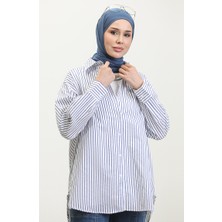 Sefa Merve Oversize Çizgili Gömlek 4801-03 Saks