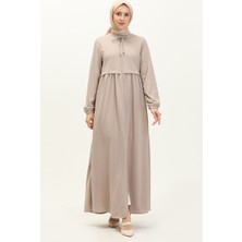 Sefa Merve Büzgülü Fermuarlı Ferace 0569-02 Taş