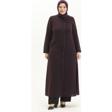 Sefa Merve Büyük Beden Taş Baskılı Ferace 5045-03 Mürdüm