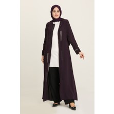 Sefa Merve Büyük Beden Taşlı Ferace 5044-04 Mor