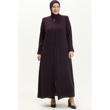 Sefa Merve Büyük Beden Önü Taşlı Ferace 5050-04 Mürdüm