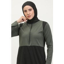 Sefa Merve Fermuarlı Tesettür Mayo 2317-04 Haki Siyah