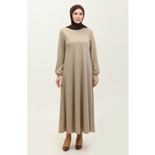 Sefa Merve Kolu Lastikli Elbise 0650-04 Vizon