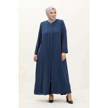 Büyük Beden Taşlı Ferace 4005-03 Indigo