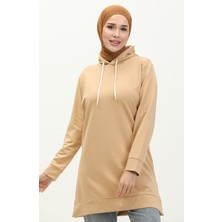 Iki Iplik Kapüşonlu Sweatshirt 23006-04 Bej