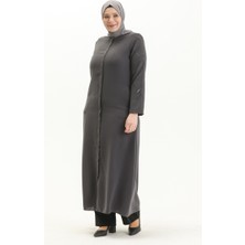 Büyük Beden Taş Baskılı Ferace 5045-05 Gri