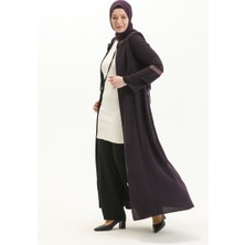 Sefa Merve Büyük Beden Nakışlı Ferace 5046-03 Mürdüm