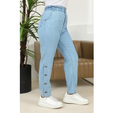 Sefa Merve Paçası Düğmeli Düz Kot Pantolon 30131-01 Buz Mavisi