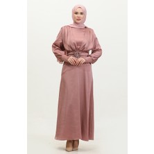 Sefa Merve Katmerli Saten Abiye Elbise 6001-05 Gül Kurusu