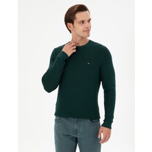 U.S. Polo Assn. Erkek Slim Fit Bisiklet Yaka Koyu Yeşil Basic Kazak 50298282-VR079