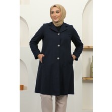 Sefa Merve Büyük Beden Düğmeli Kaşe Kaban 1176-02 Lacivert