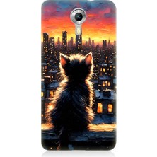 Teknomeg General Mobile Discovery 4g Uyumlu Kedi ve Şehir  Desenli Silikon Kılıf