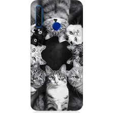 Teknomeg Huawei Honor 20 Lite Uyumlu Kedi ve Uzay  Desenli Silikon Kılıf